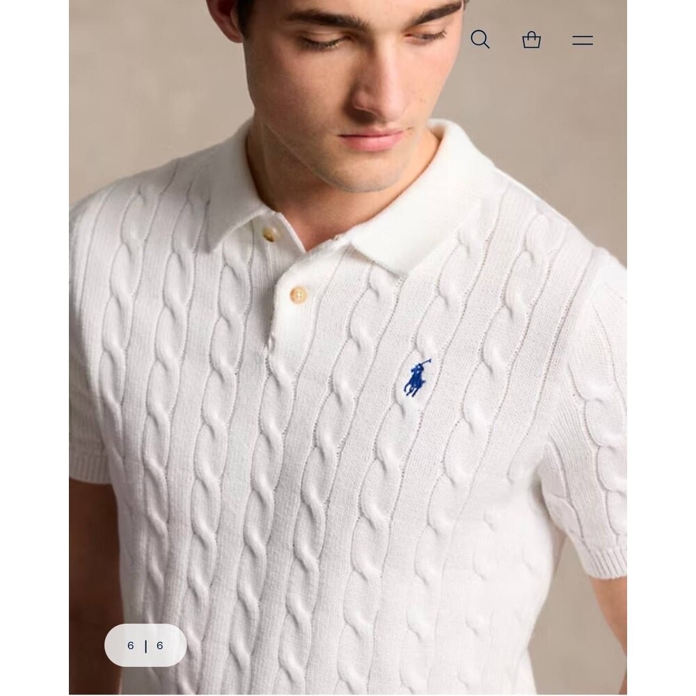 Polo Ralph Lauren Örgü Desen Polo Yaka Triko Beyaz