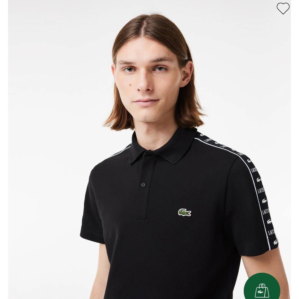 Lacoste Polo Yaka Omuz Şeritli Siyah