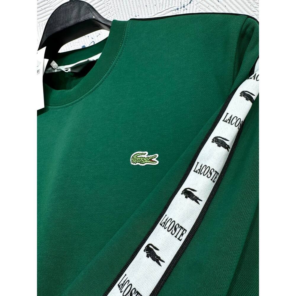 Lacoste Şeritli Sweatshirt Haki Yeşil