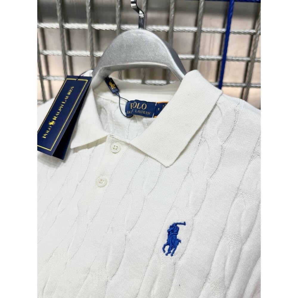 Polo Ralph Lauren Örgü Desen Polo Yaka Triko Beyaz