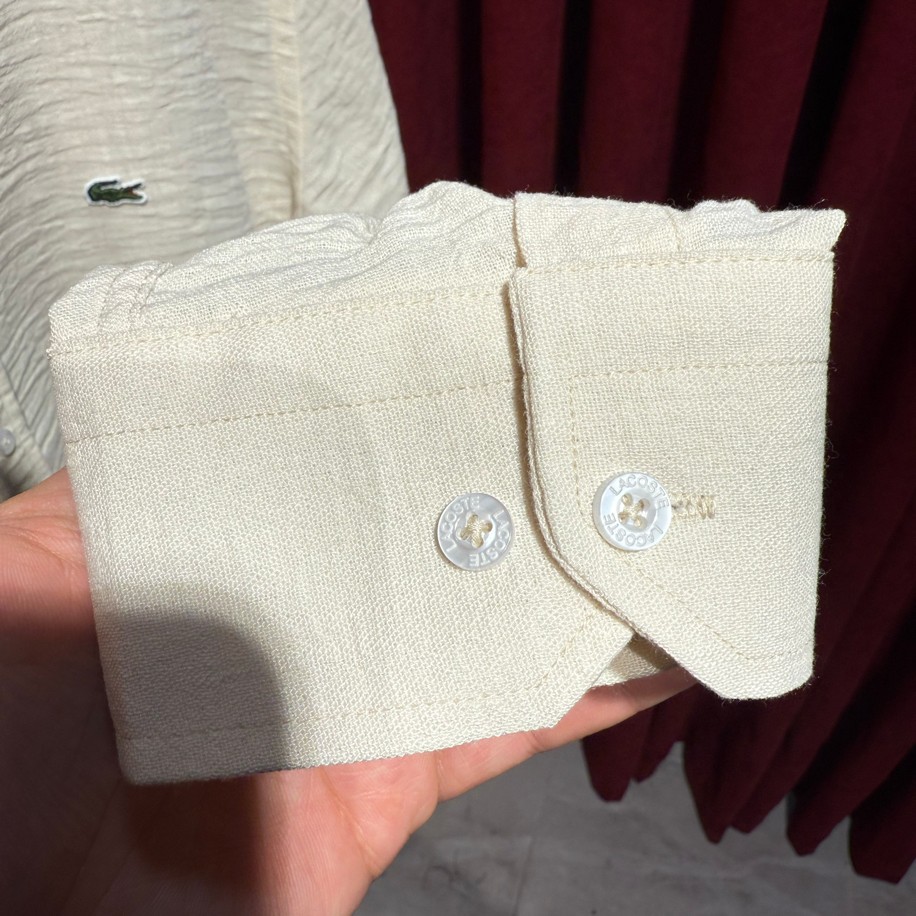 LACOSTE KETEN GÖMLEK KREM RENK