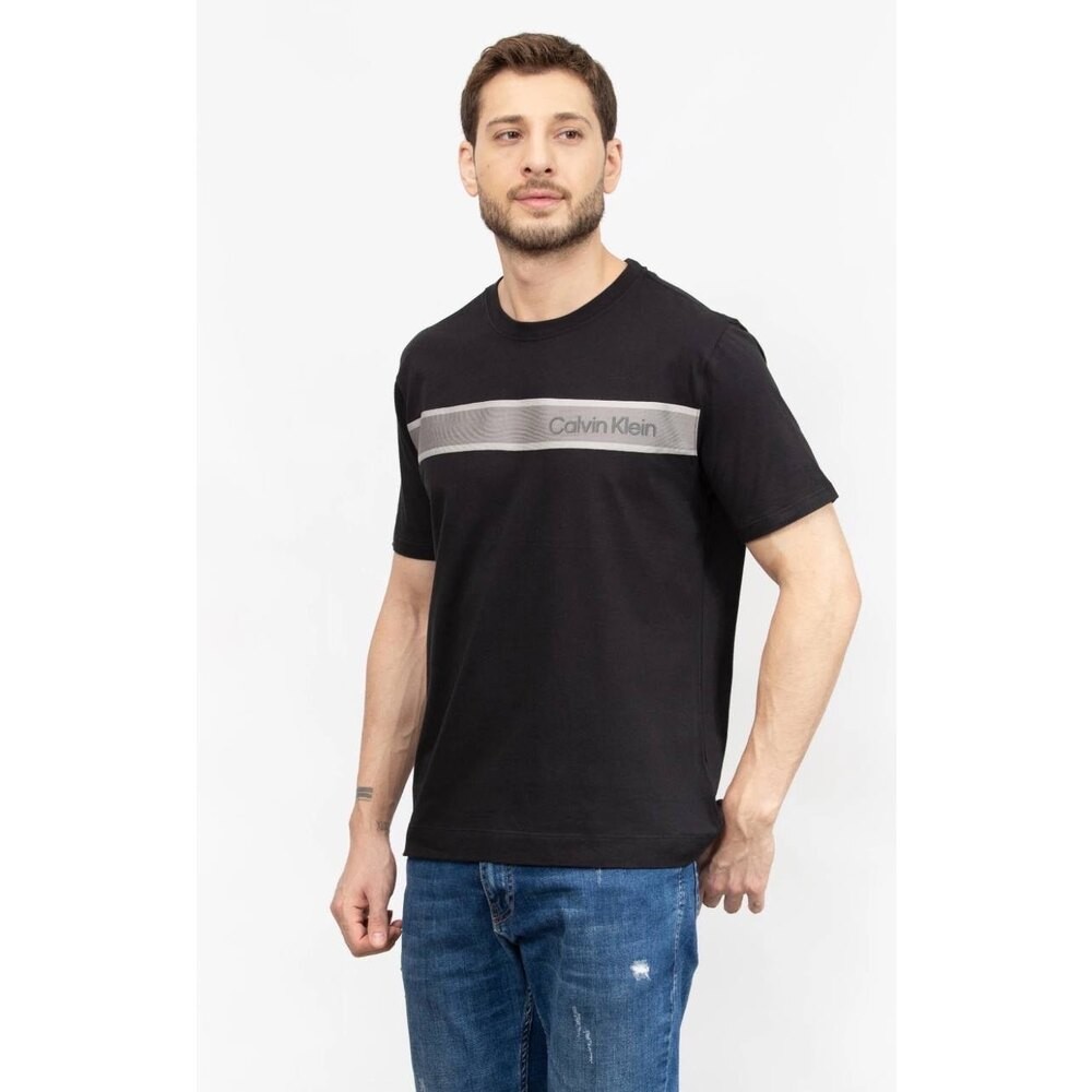 Calvin Klein Şeritli Bisiklet Yaka Siyah