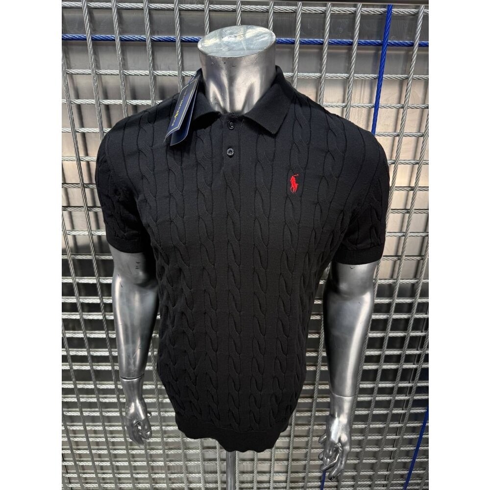 Polo Ralph Lauren Örgü Desen Polo Yaka Triko Siyah