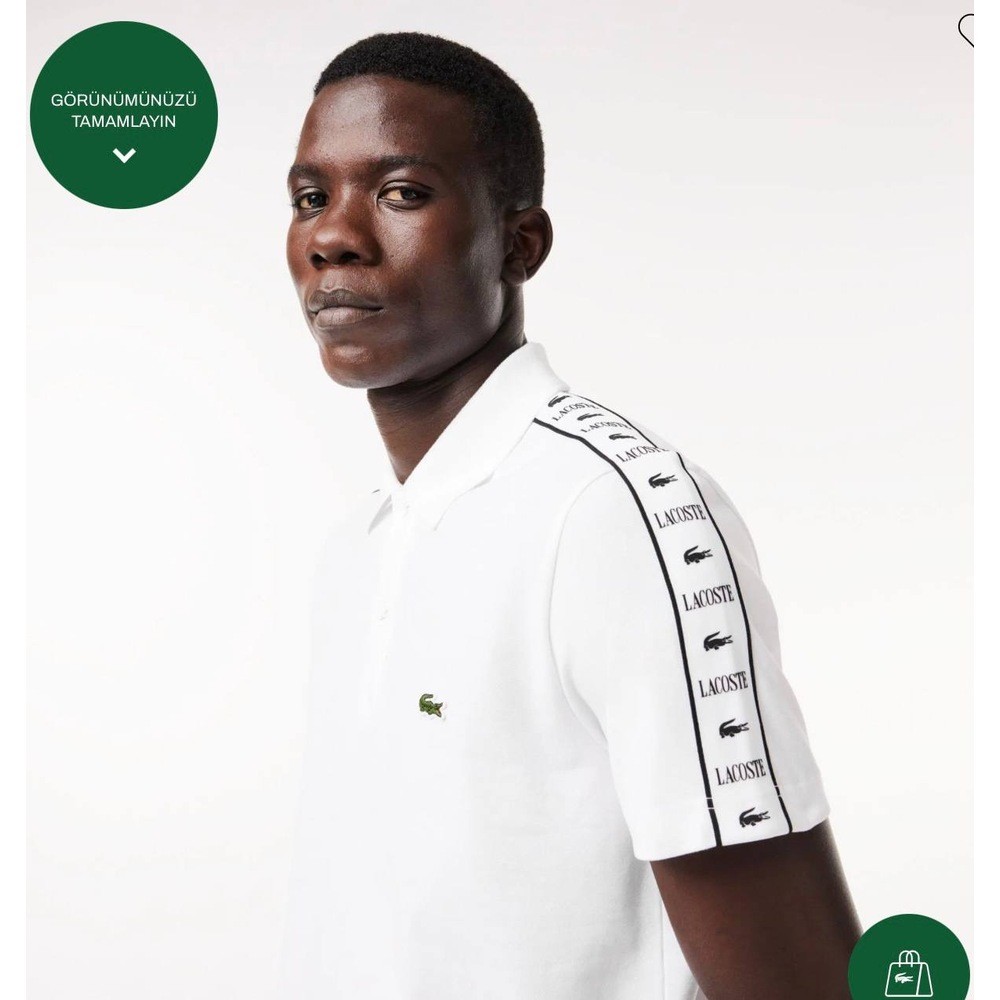 Lacoste Polo Yaka Omuz Şeritli Beyaz