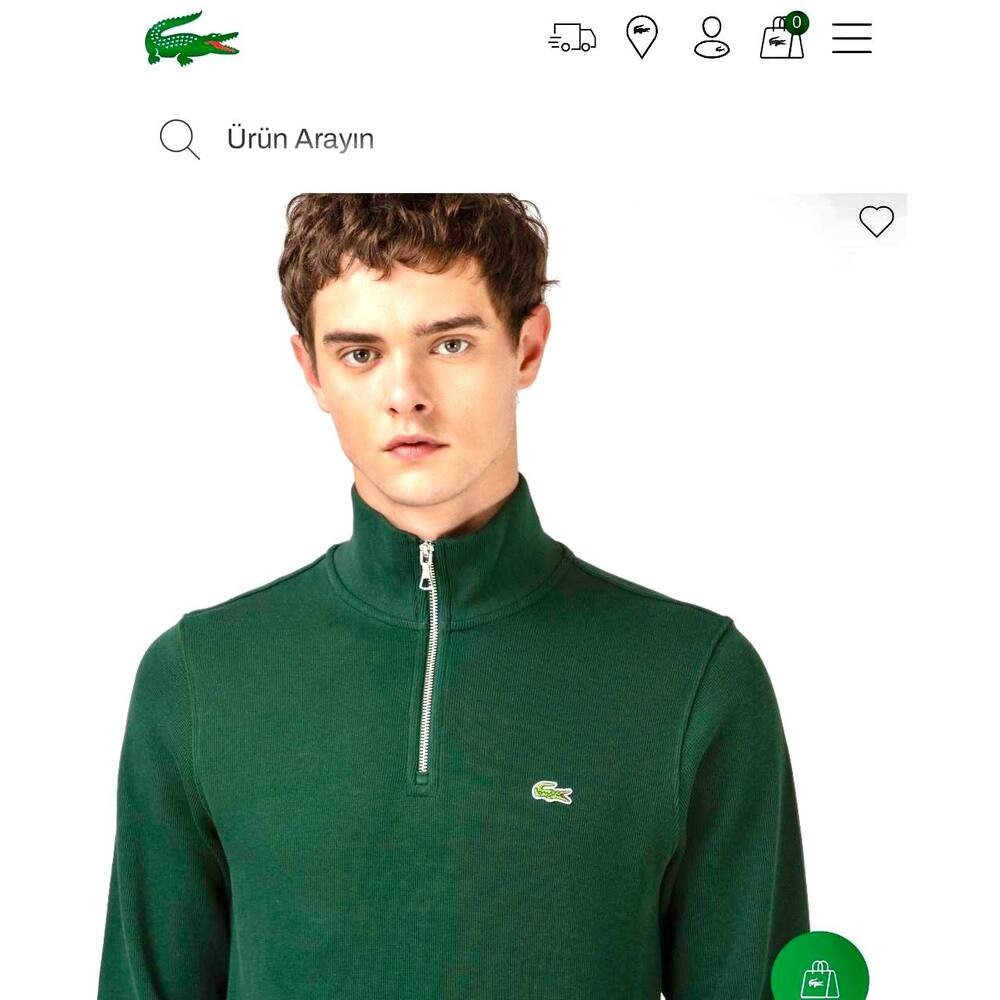 Lacoste Fermuarlı Sweatshirt Haki Yeşil