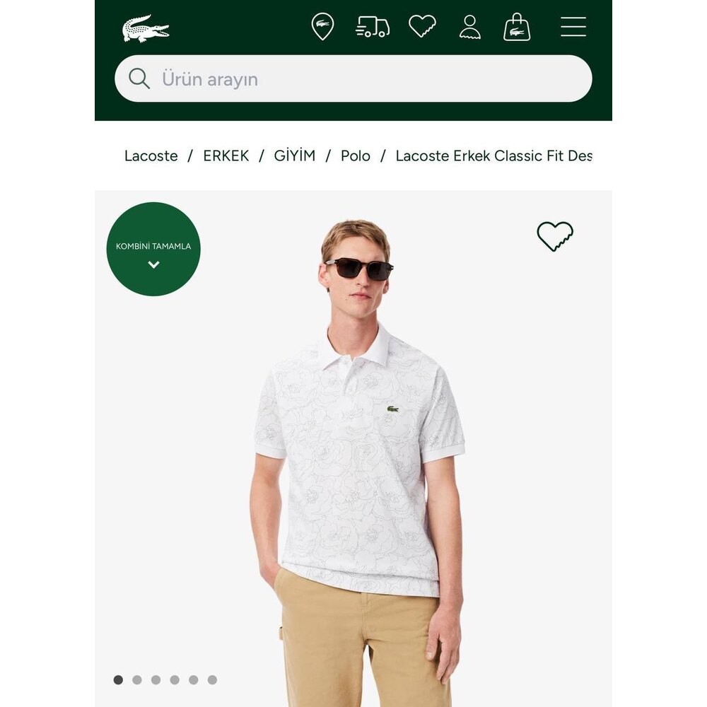 Lacoste Desenli Polo Yaka Beyaz
