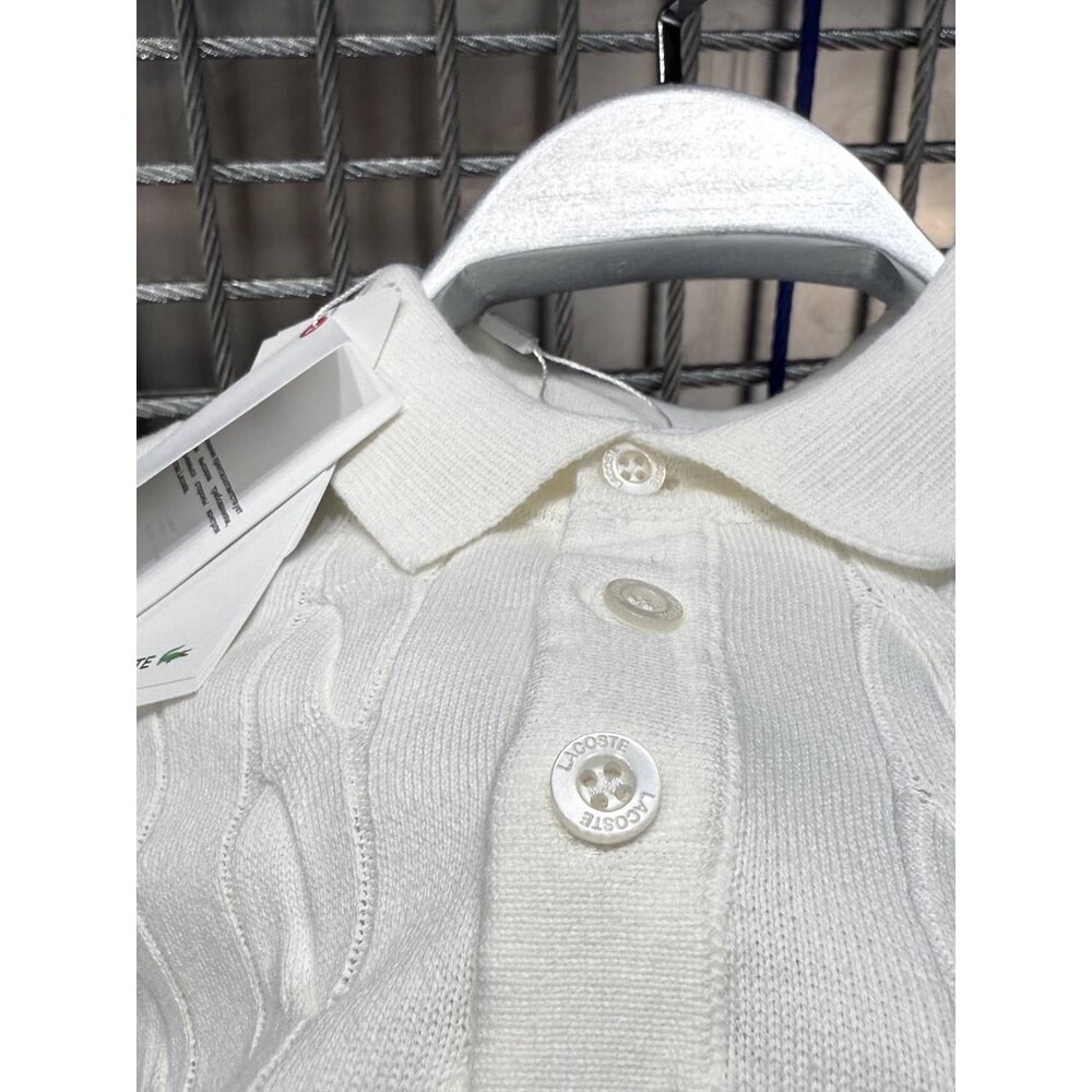 Lacoste Örgü Desen Polo Yaka Triko Beyaz