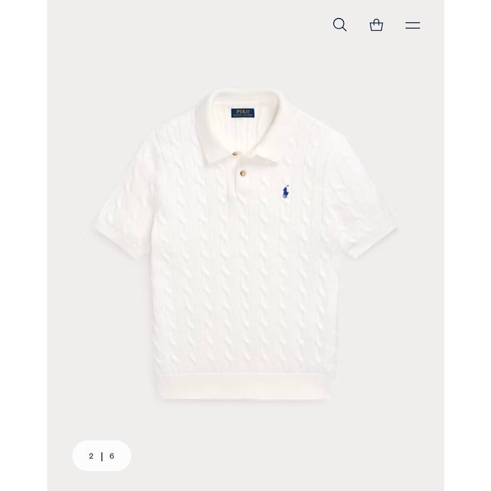 Polo Ralph Lauren Örgü Desen Polo Yaka Triko Beyaz