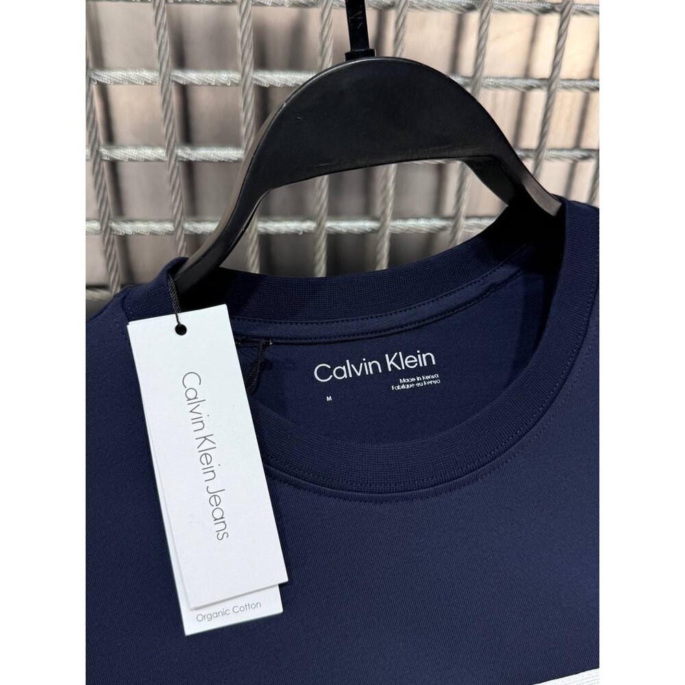 Calvin Klein Şeritli Bisiklet Yaka Lacivert