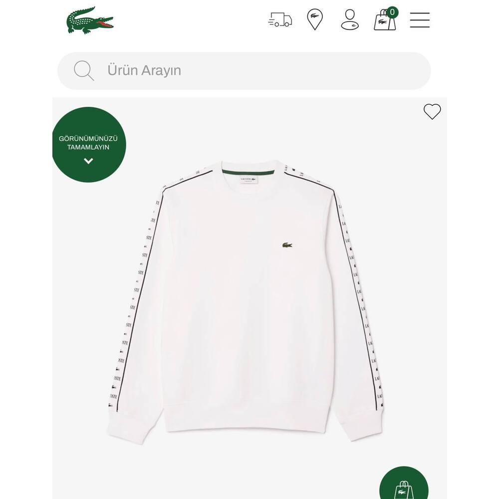 Lacoste Şeritli Sweatshirt Beyaz