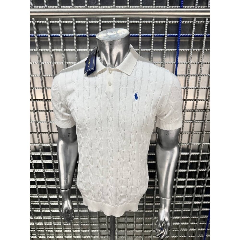 Polo Ralph Lauren Örgü Desen Polo Yaka Triko Beyaz