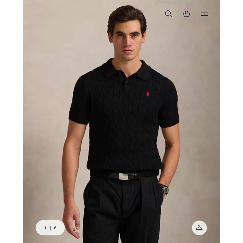 Polo Ralph Lauren Örgü Desen Polo Yaka Triko Siyah