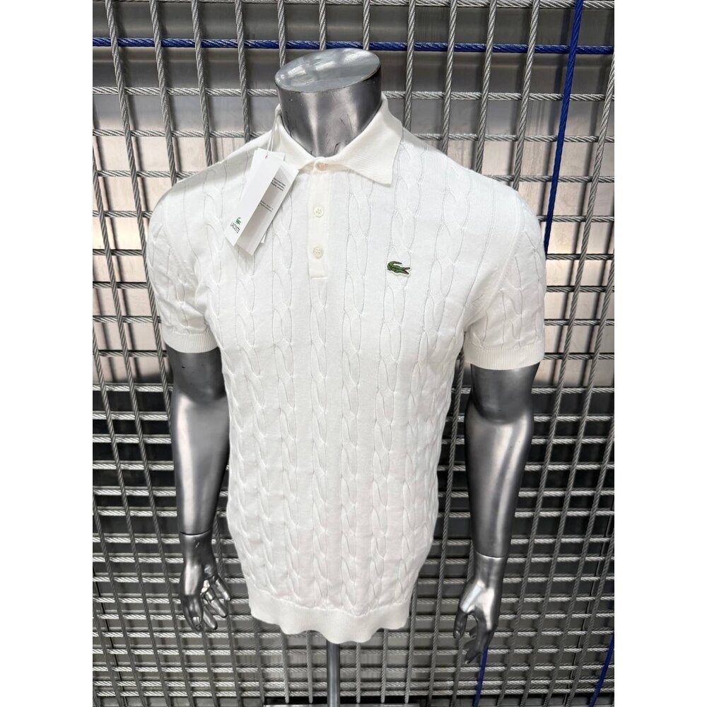 Lacoste Örgü Desen Polo Yaka Triko Beyaz
