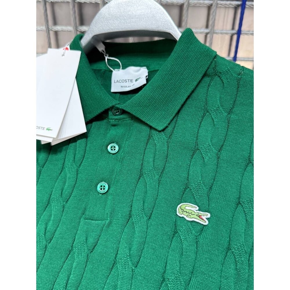 Lacoste Örgü Desen Polo Yaka Triko Yeşil