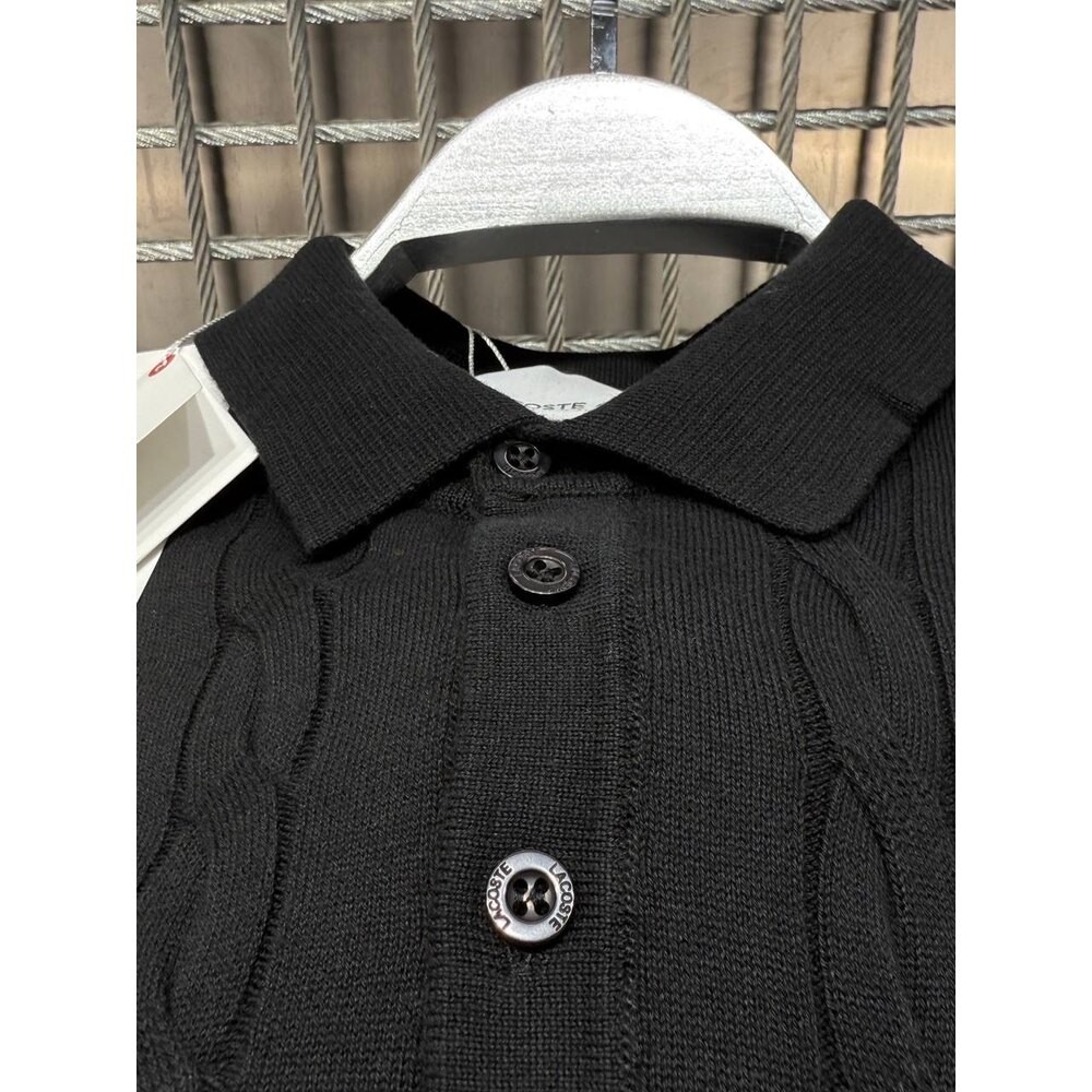 Lacoste Örgü Desen Polo Yaka Triko Siyah
