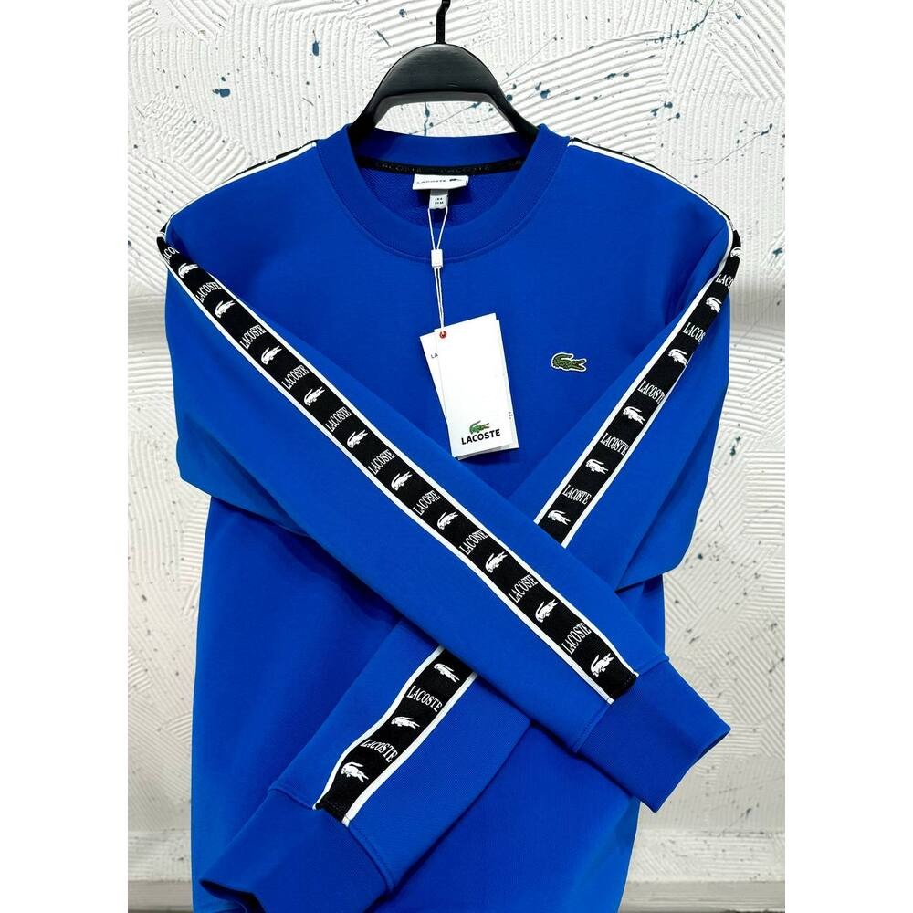 Lacoste Şeritli Sweatshirt Saks Mavi