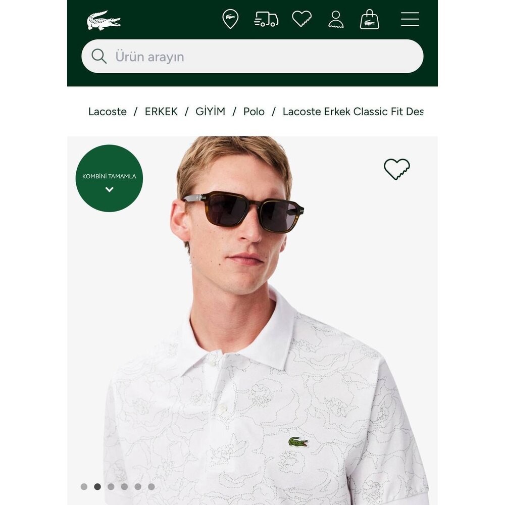 Lacoste Desenli Polo Yaka Beyaz