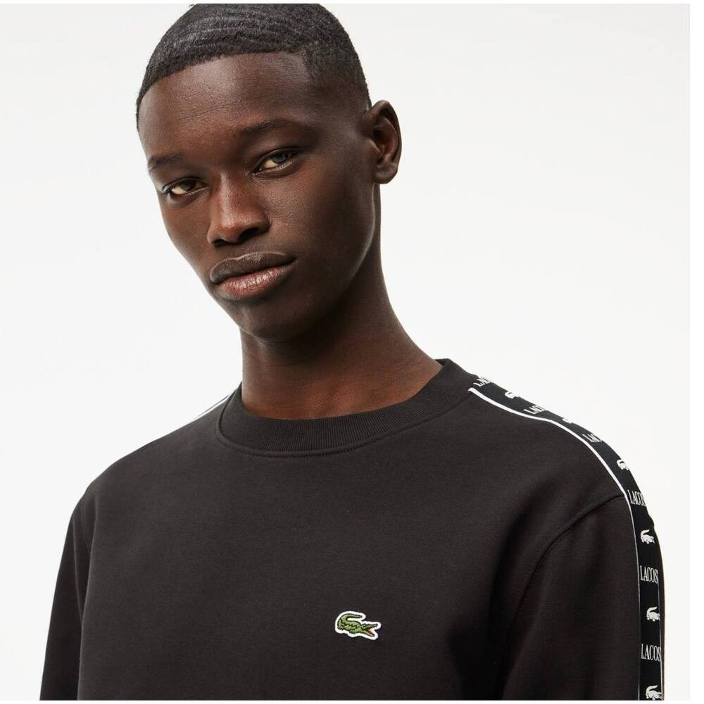 Lacoste Şeritli Sweatshirt Siyah