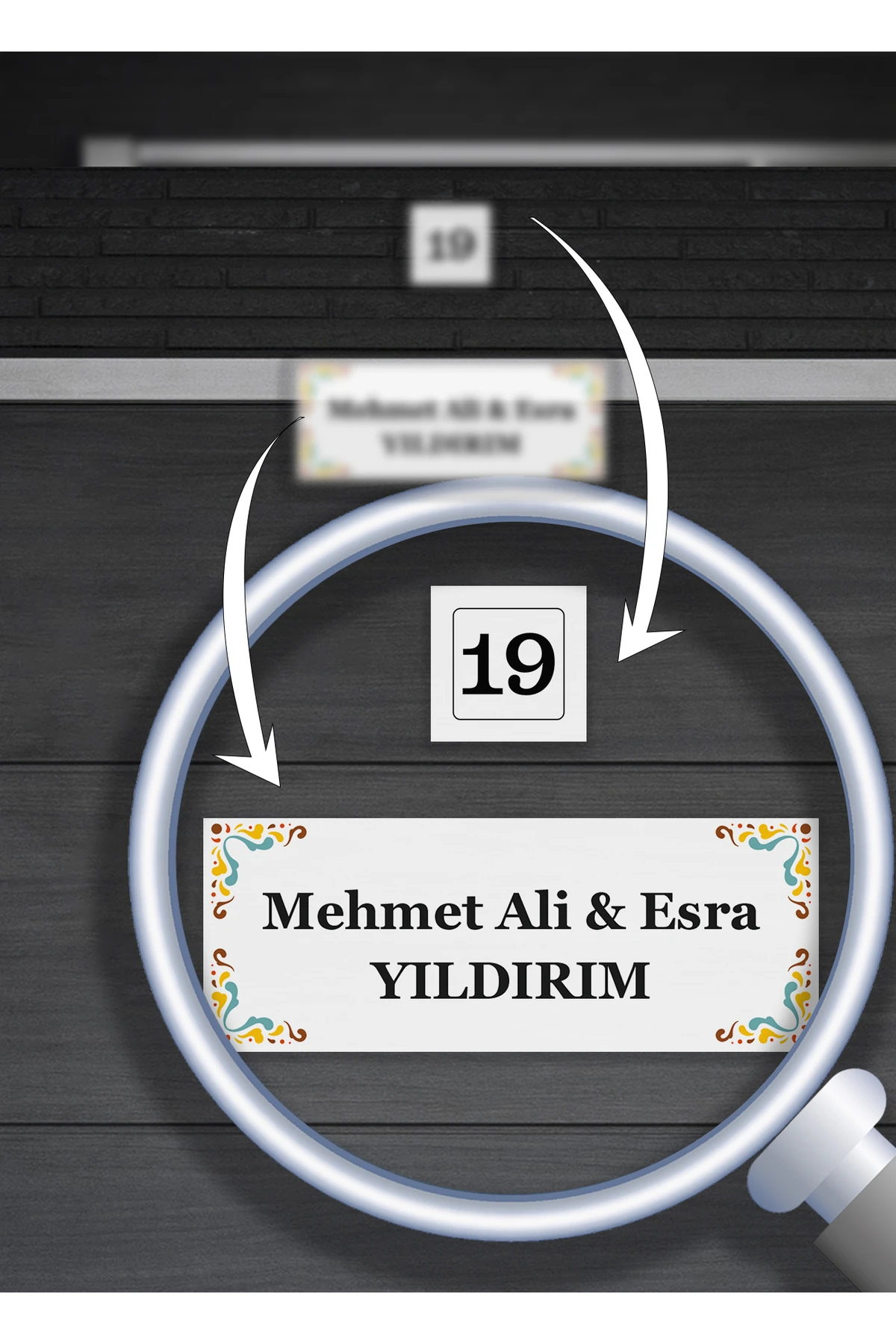 Şık Pembe Çerçeveli Kapı İsimlik & Numara Seti