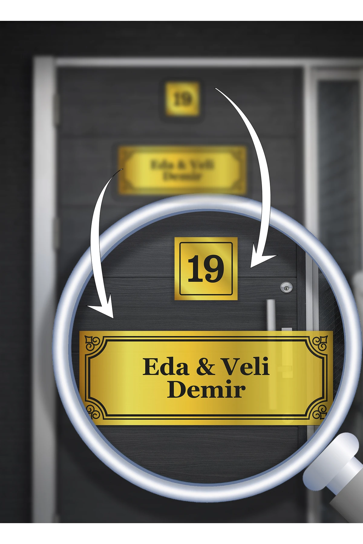 Kişiye Özel Kapı Isimliği 2li Set Geometrik Çerçeveli Tasarım | Isim Ve Numara