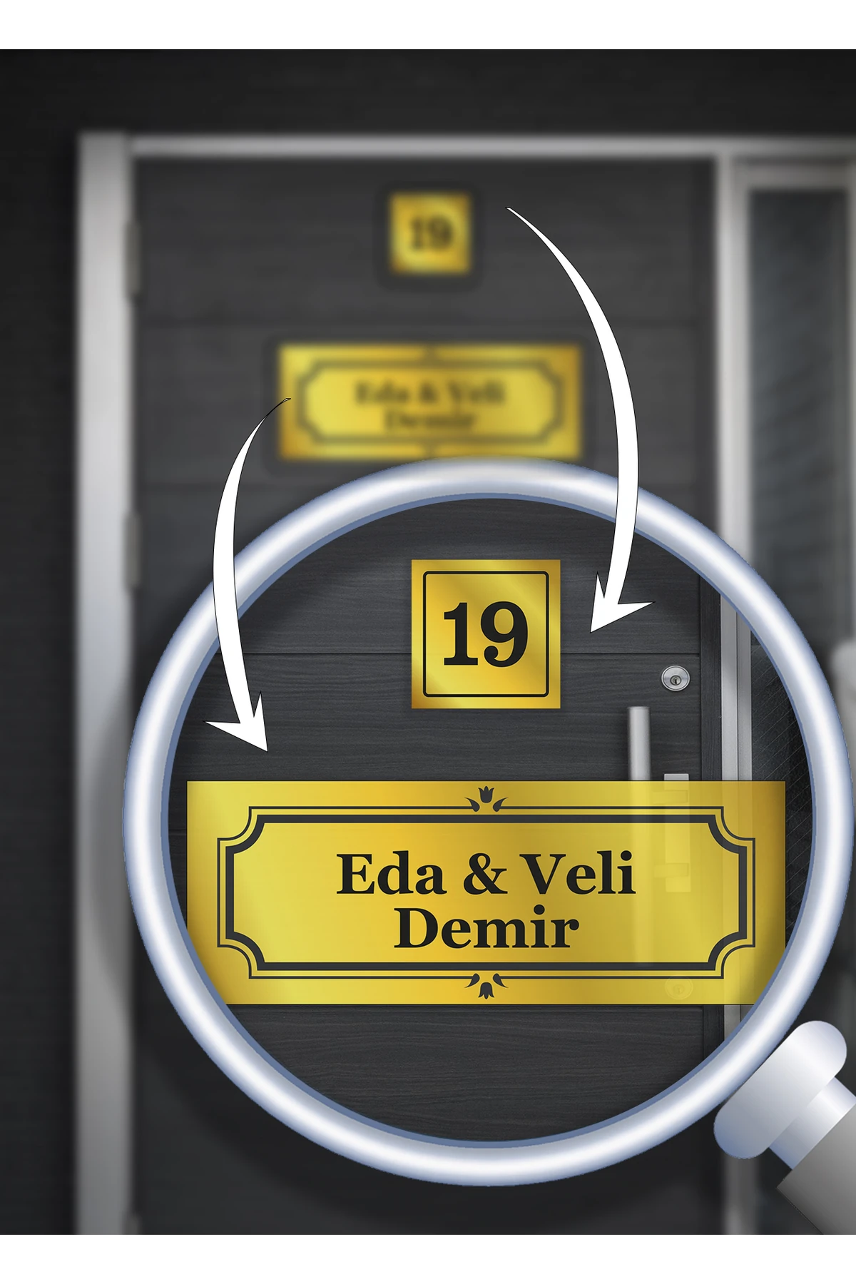 Gold Kapı İsimliği ve Daire Numarası Seti – Kişiye Özel 2 Parça Kapı Süsü
