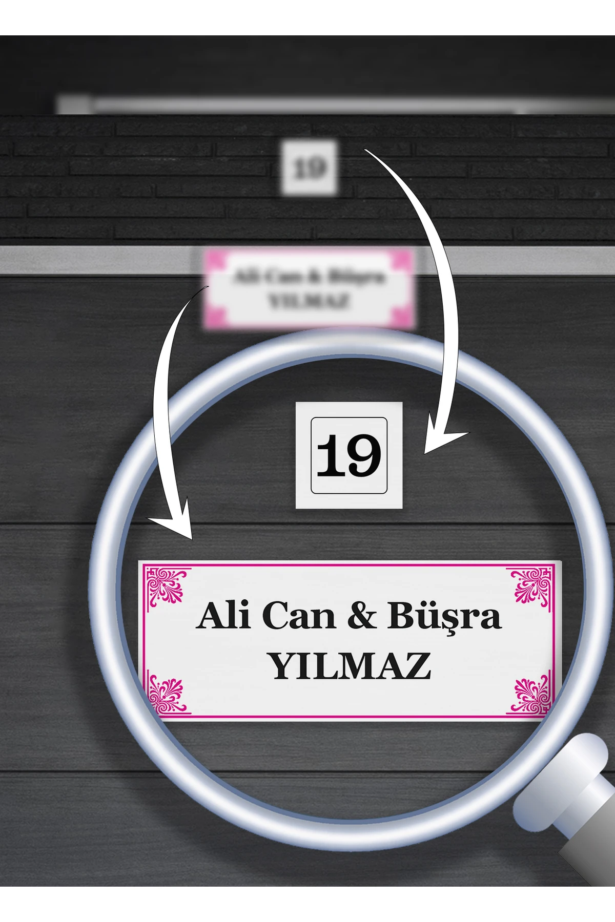 Şık Pembe Çerçeveli Kapı İsimlik & Numara Seti - Kapı isimliği