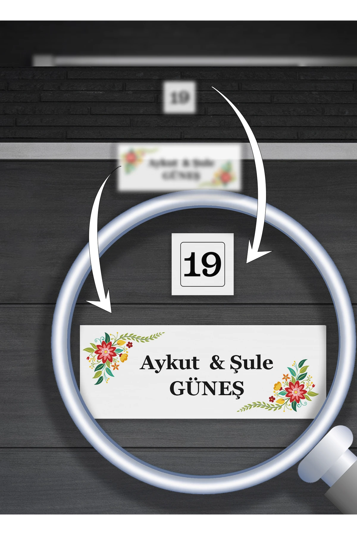 Kişiye Özel Çiçek Desenli Metal Kapı İsimliği ve Kapı Numarası Seti | Bahar Temalı