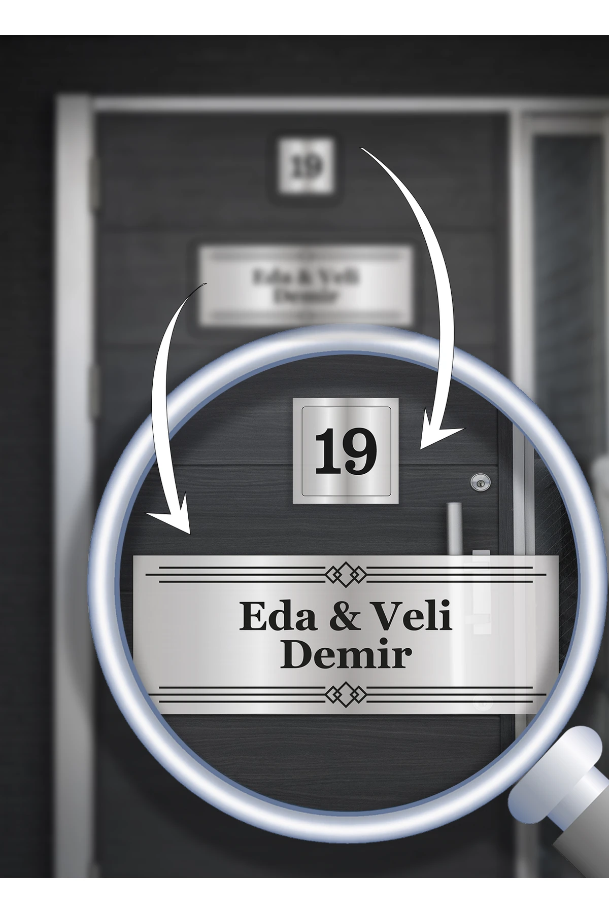 Kişiye Özel İsimli Kapı Tabelası | Alüminyum 15x5 cm | Şık Çizgili Tasarım | Kapı Numarası Dahil