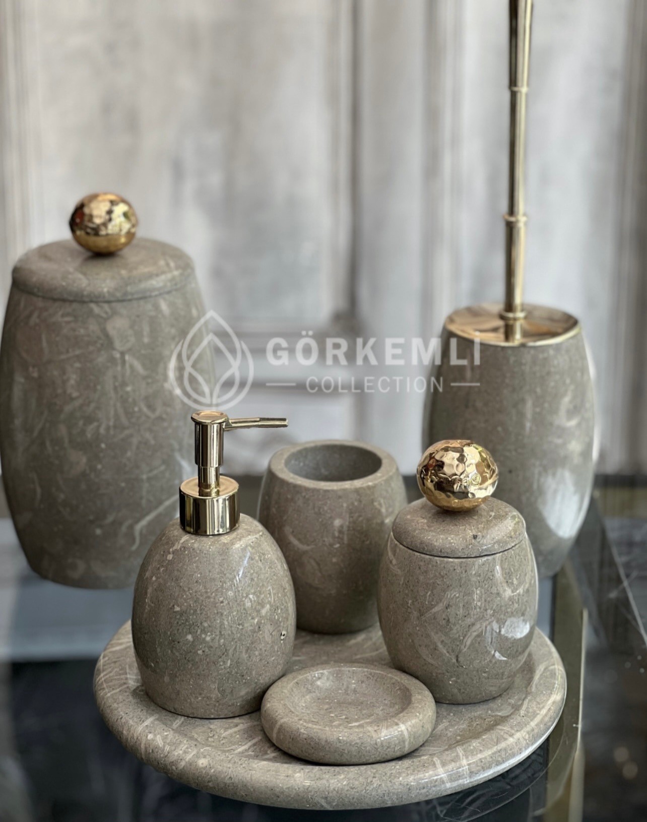 7'li Banyo Set Rustik Yeşil Gold Top