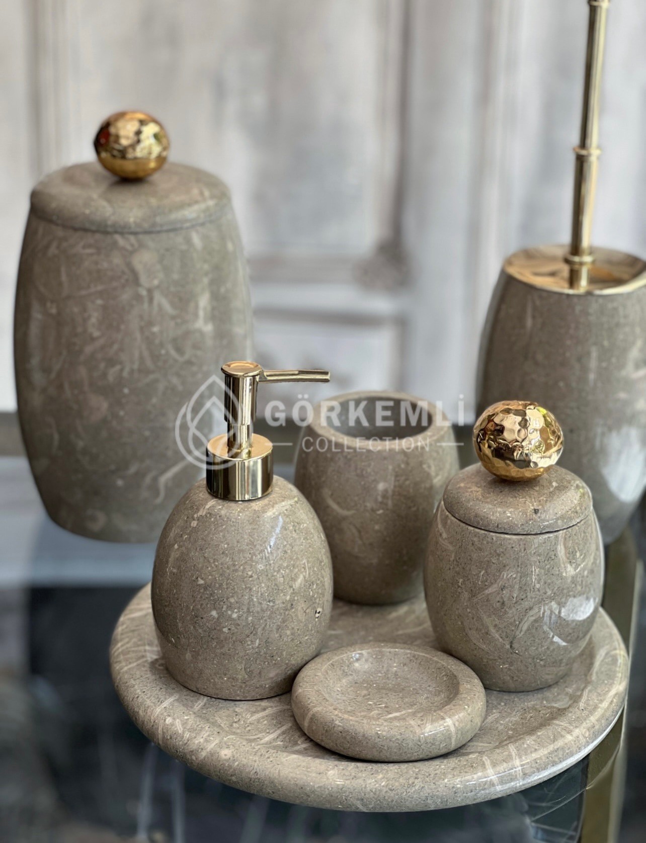 7'li Banyo Set Rustik Yeşil Gold Top