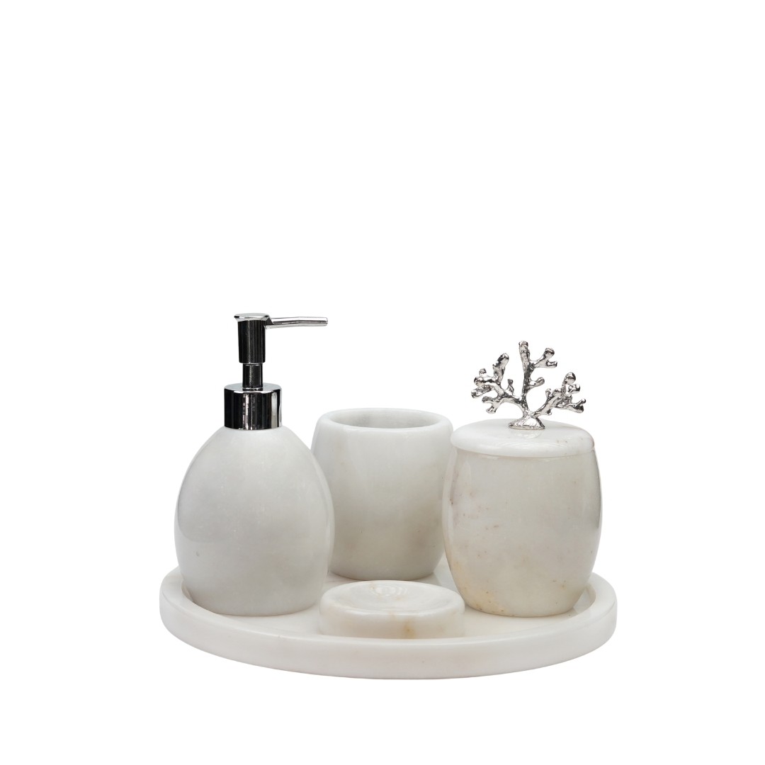 5 li Banyo Seti Oval Traverten İstiridye