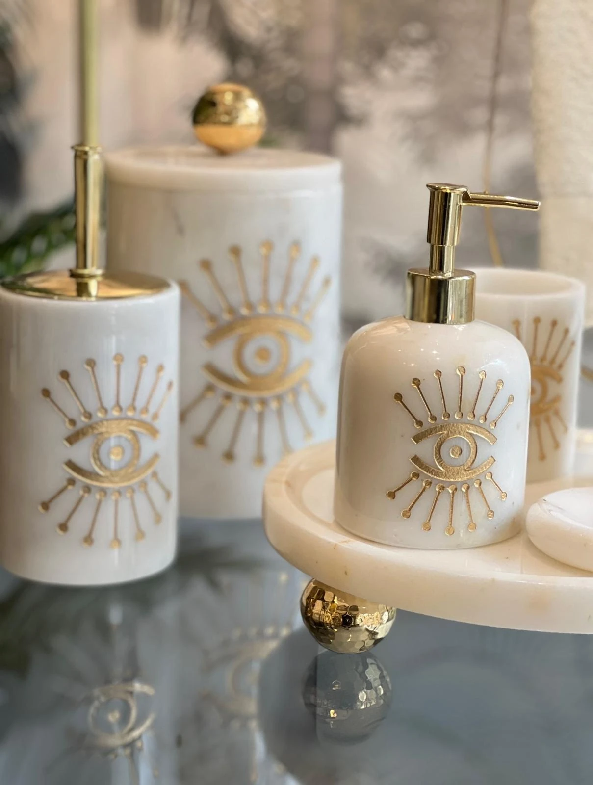 Banyo Set 7li Beyaz Gold Göz Kumlama