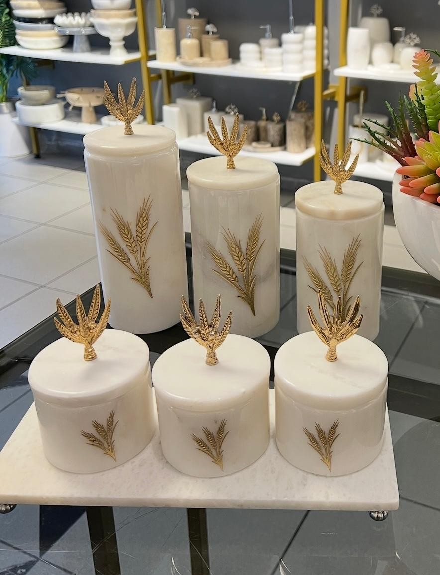 3lü Kavanoz set + 3lü Baharat set + Tepsi Gold Başak Kumlama