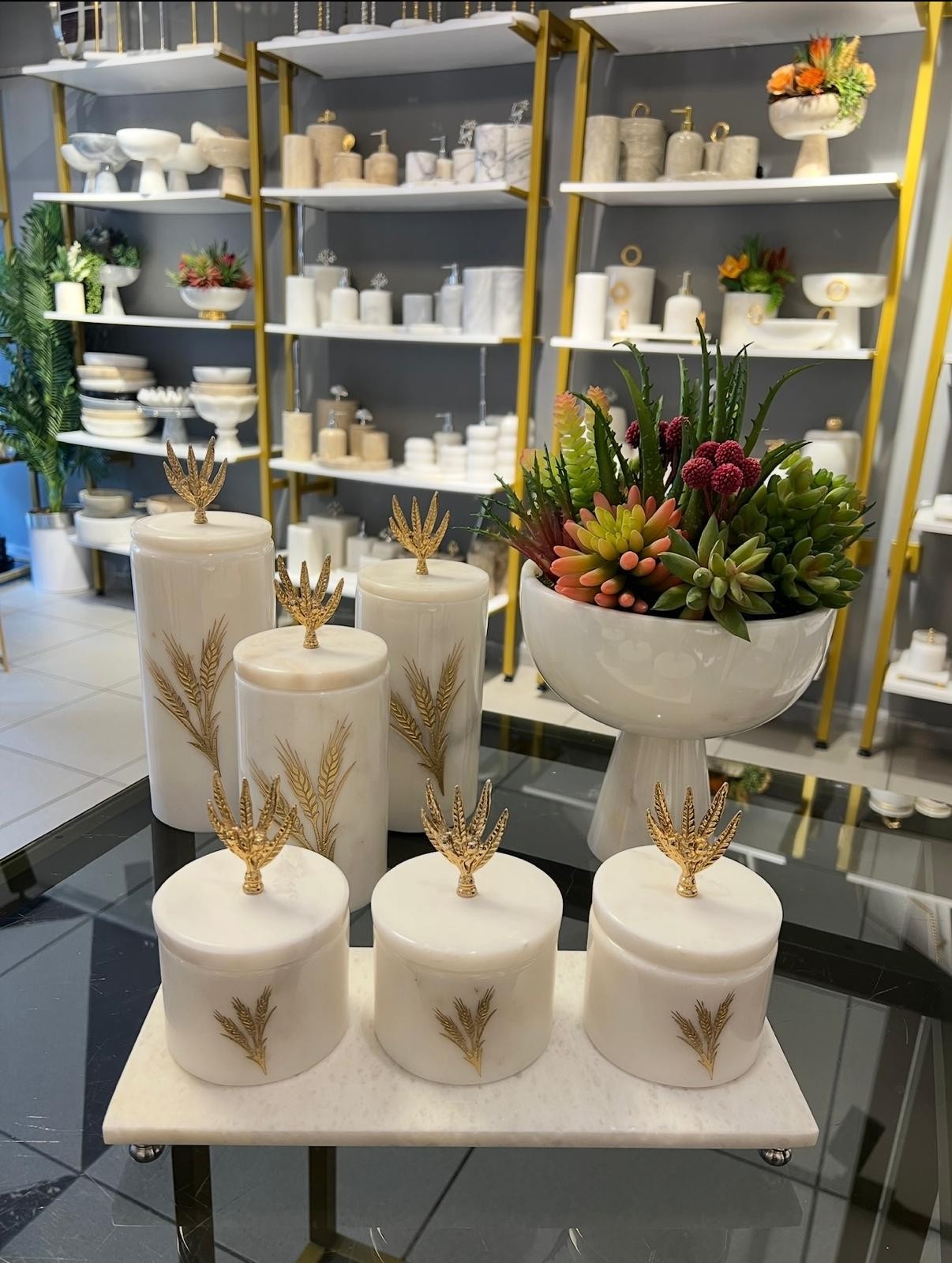 3lü Kavanoz set + 3lü Baharat set + Tepsi Gold Başak Kumlama