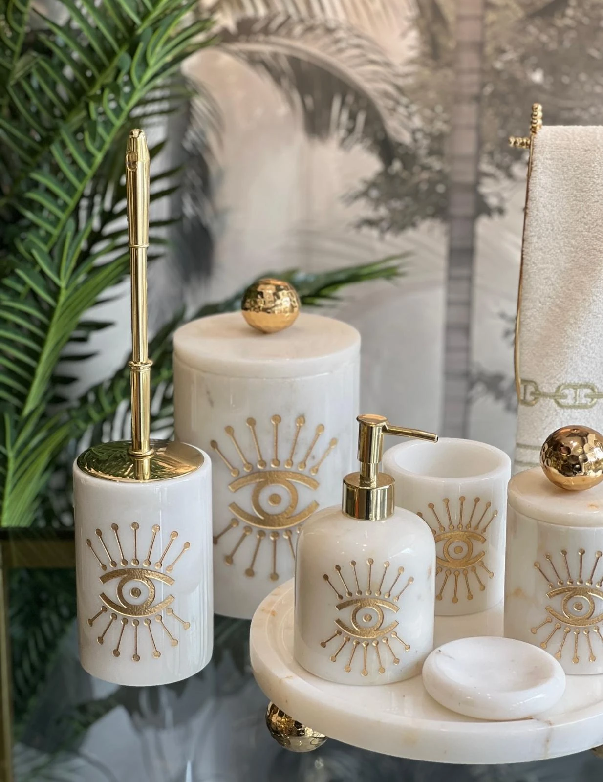 Banyo Set 7li Beyaz Gold Göz Kumlama