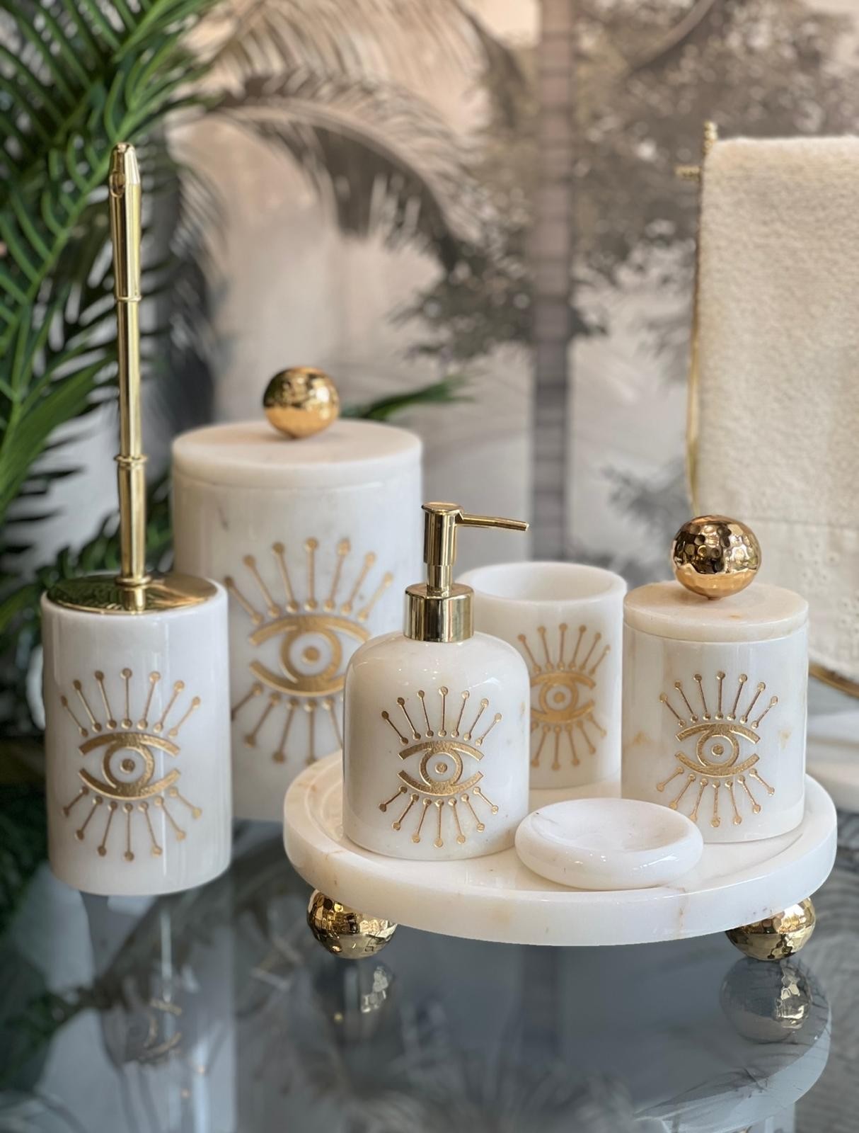 Banyo Set 7li Beyaz Gold Göz Kumlama - Beyaz Gold