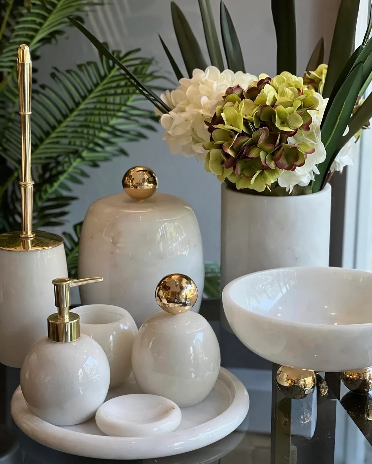 7'li Banyo Seti + Kase Beyaz Gold Top