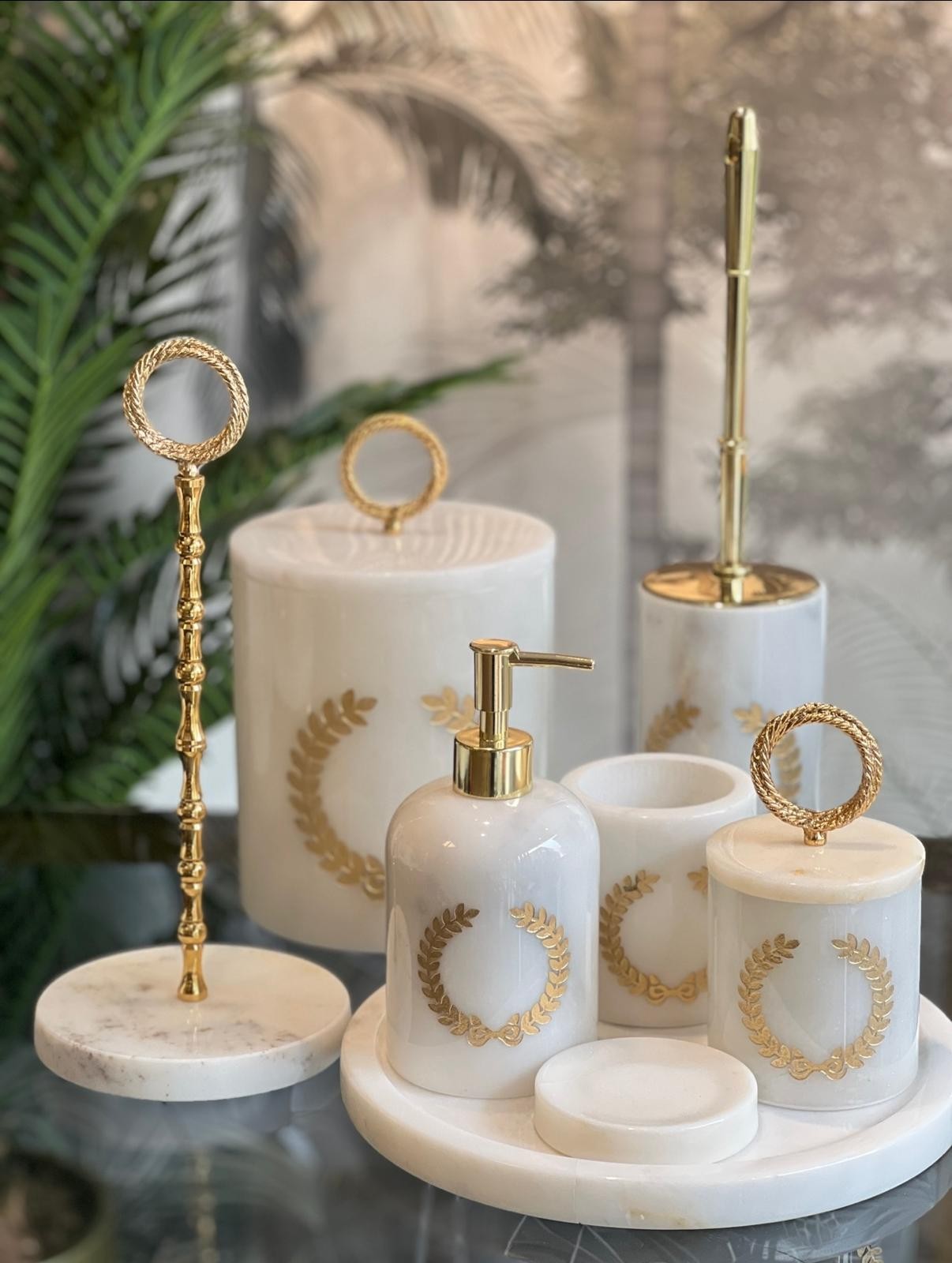 Banyo Set 7li Beyaz Gold Çelenk Kumlama - Beyaz Gold