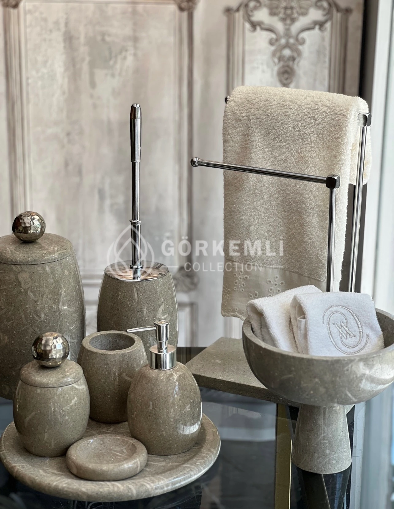 9'lu Rustik Yeşil Banyo Seti