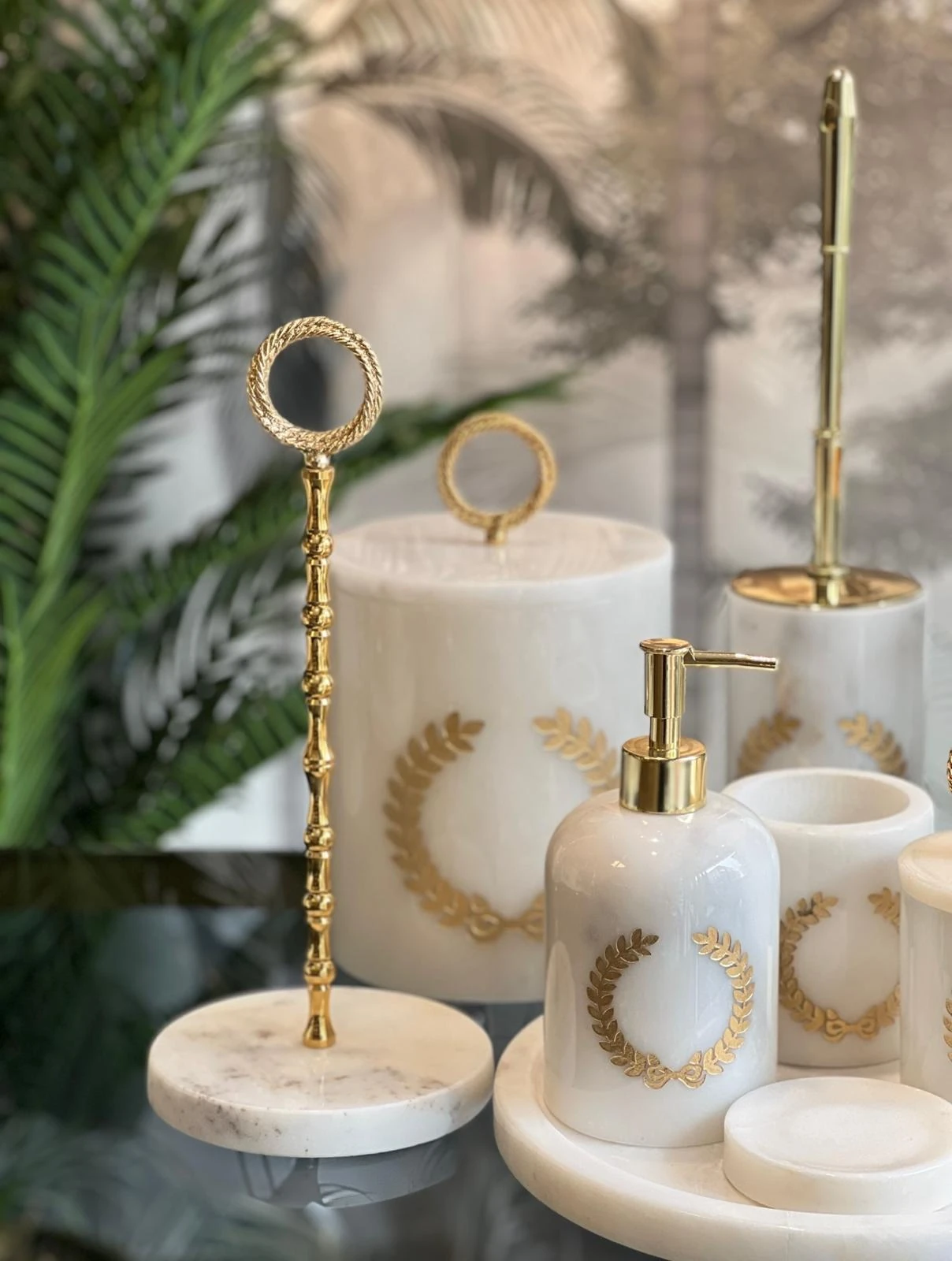 Banyo Set 7li Beyaz Gold Çelenk Kumlama