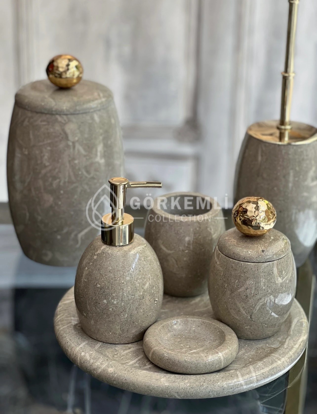 7'li Banyo Set Rustik Yeşil Gold Top