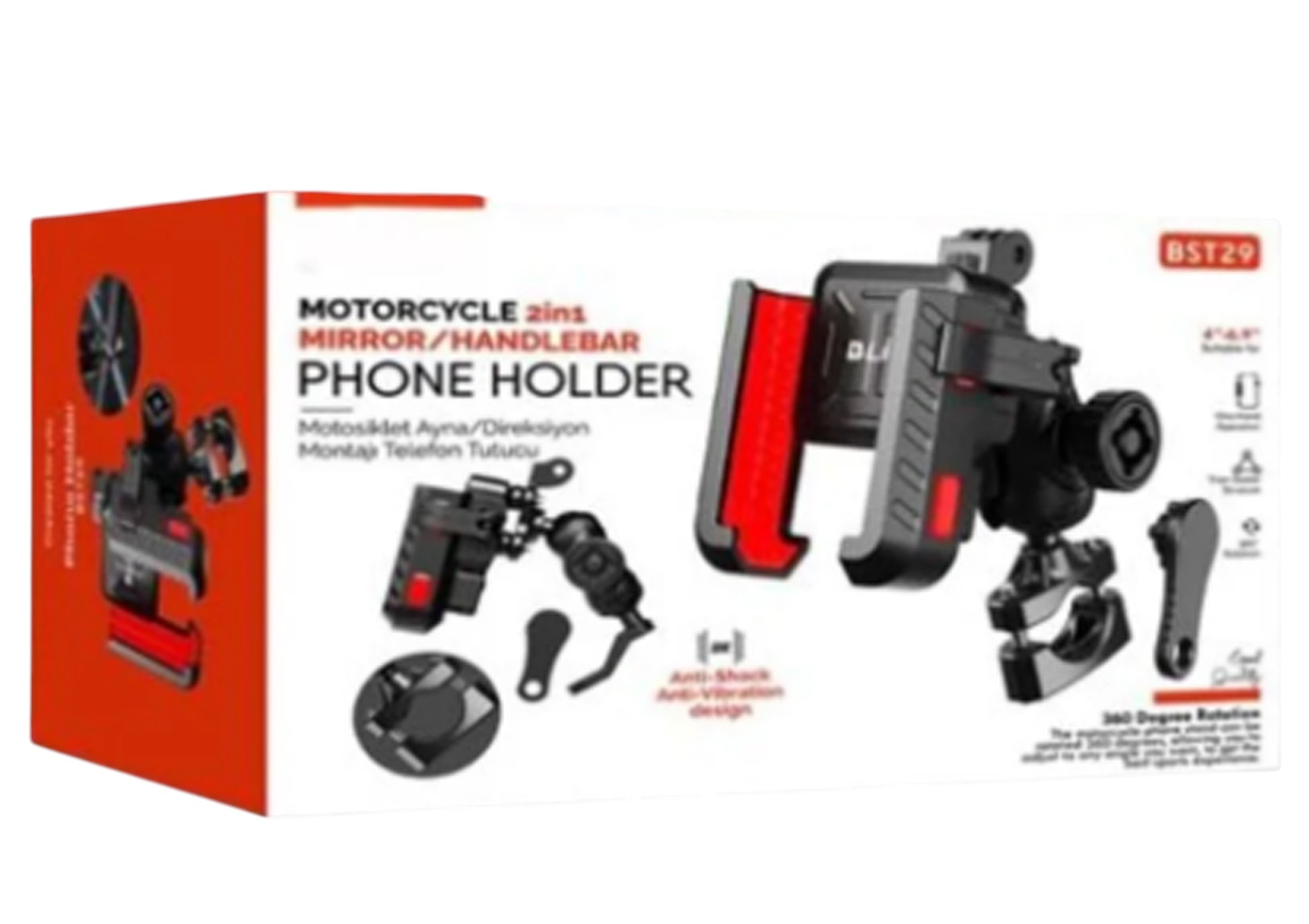 TTR Motors MOTOSİKLET TELEFON TUTUCU (Ayna ve Gidon Bağlantılı -Titreşim Önleyicili)