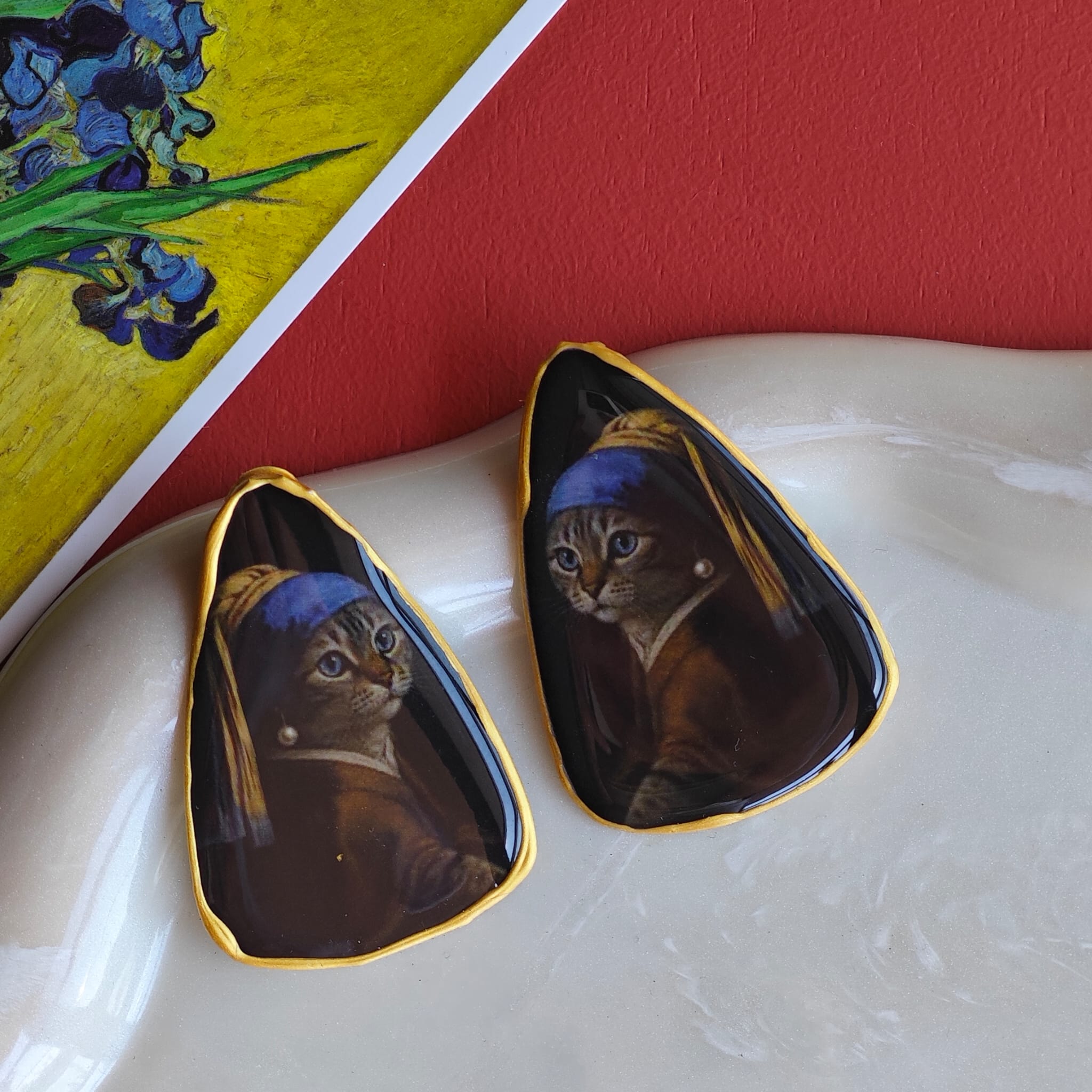 Kişiye Özel İnci Küpeli Kedi Küpeleri