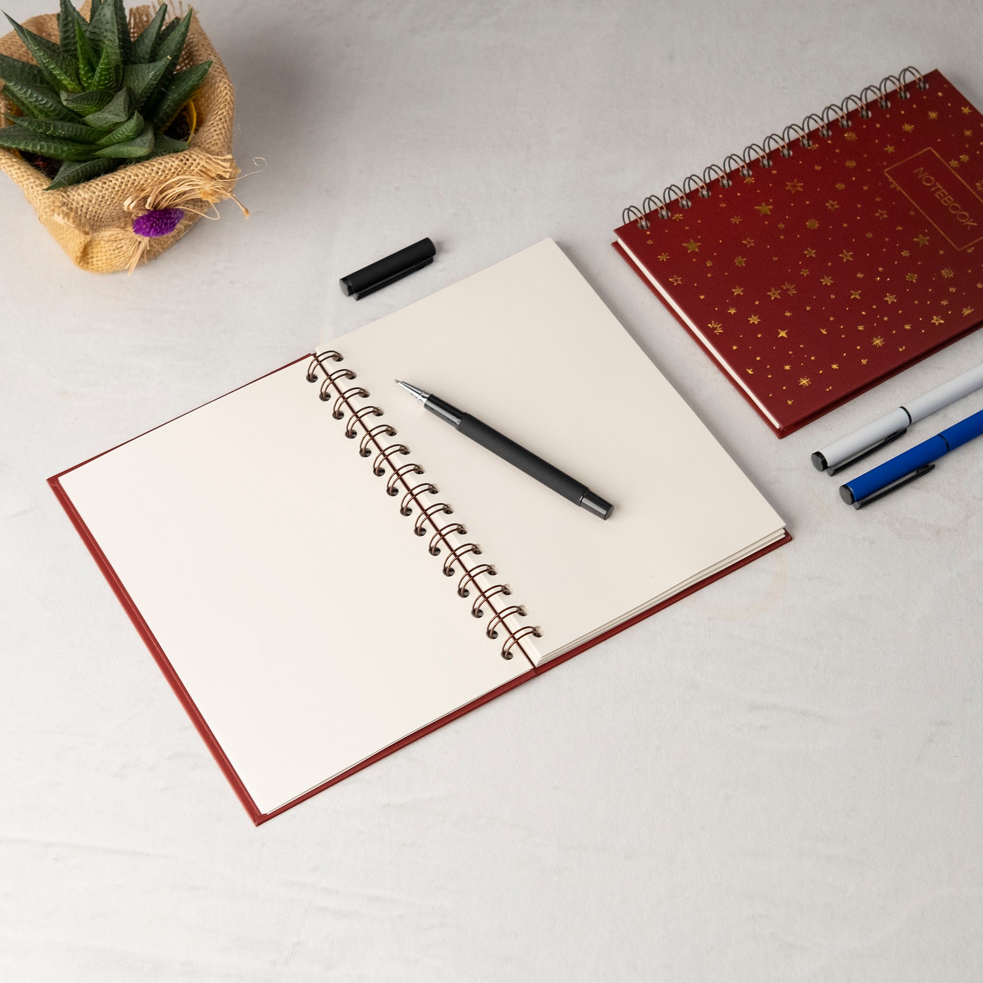 Gold Yıldız Desenli Notebook - Bordo