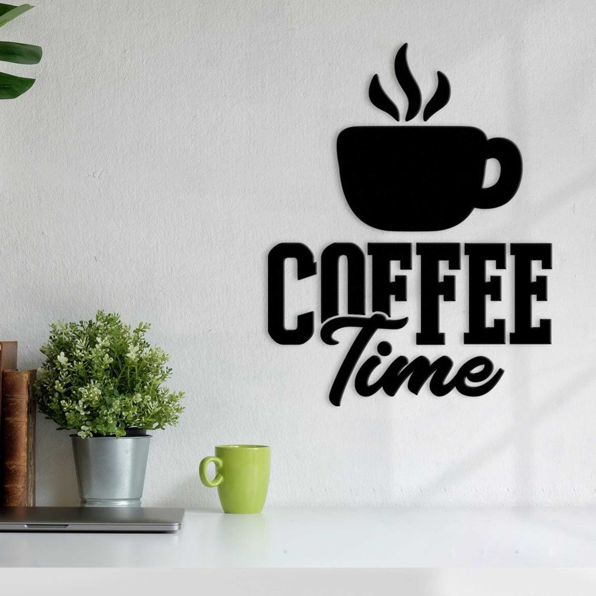 Coffee Time Tasarımlı Ahşap Duvar Yazısı - 2