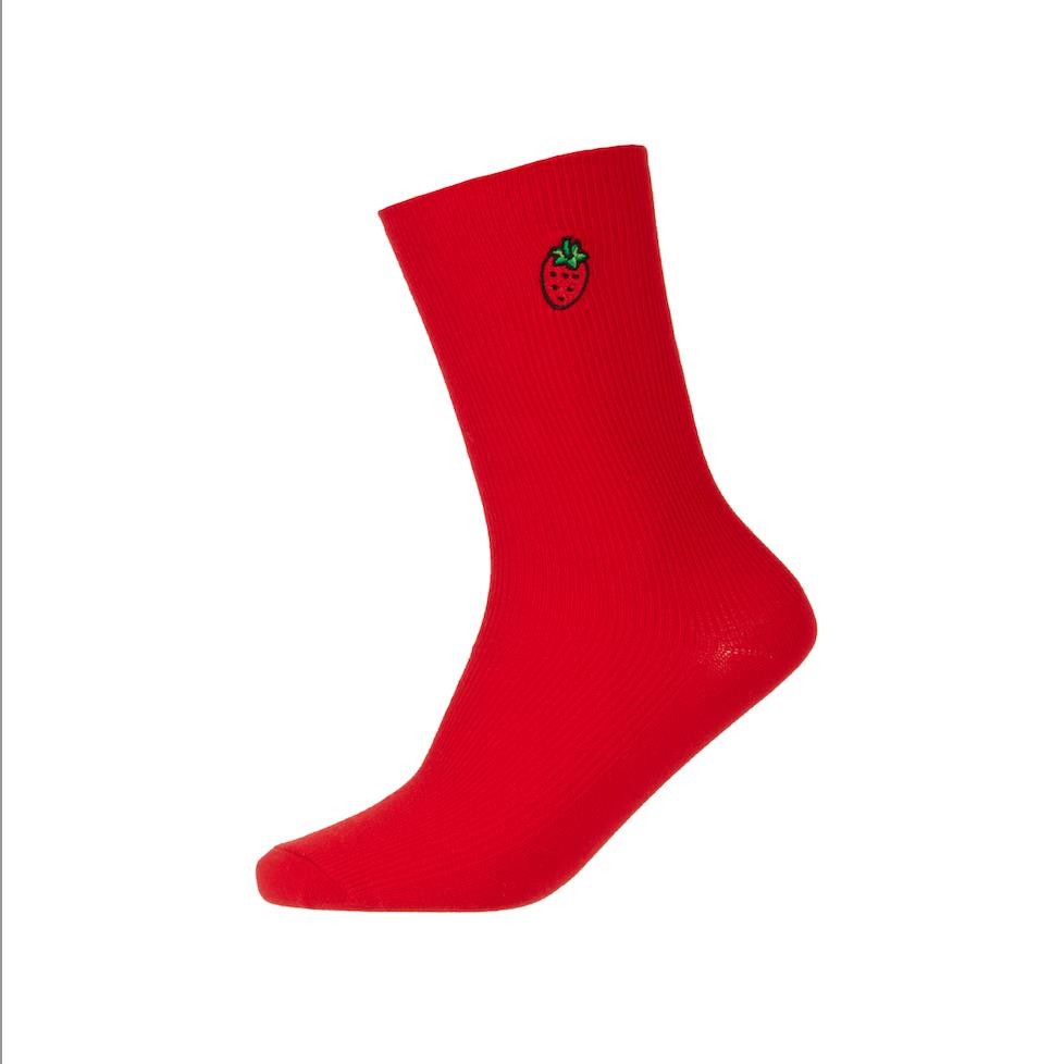 Nakışlı Meyveli Renkli Kadın Çorabı - Kırmızı