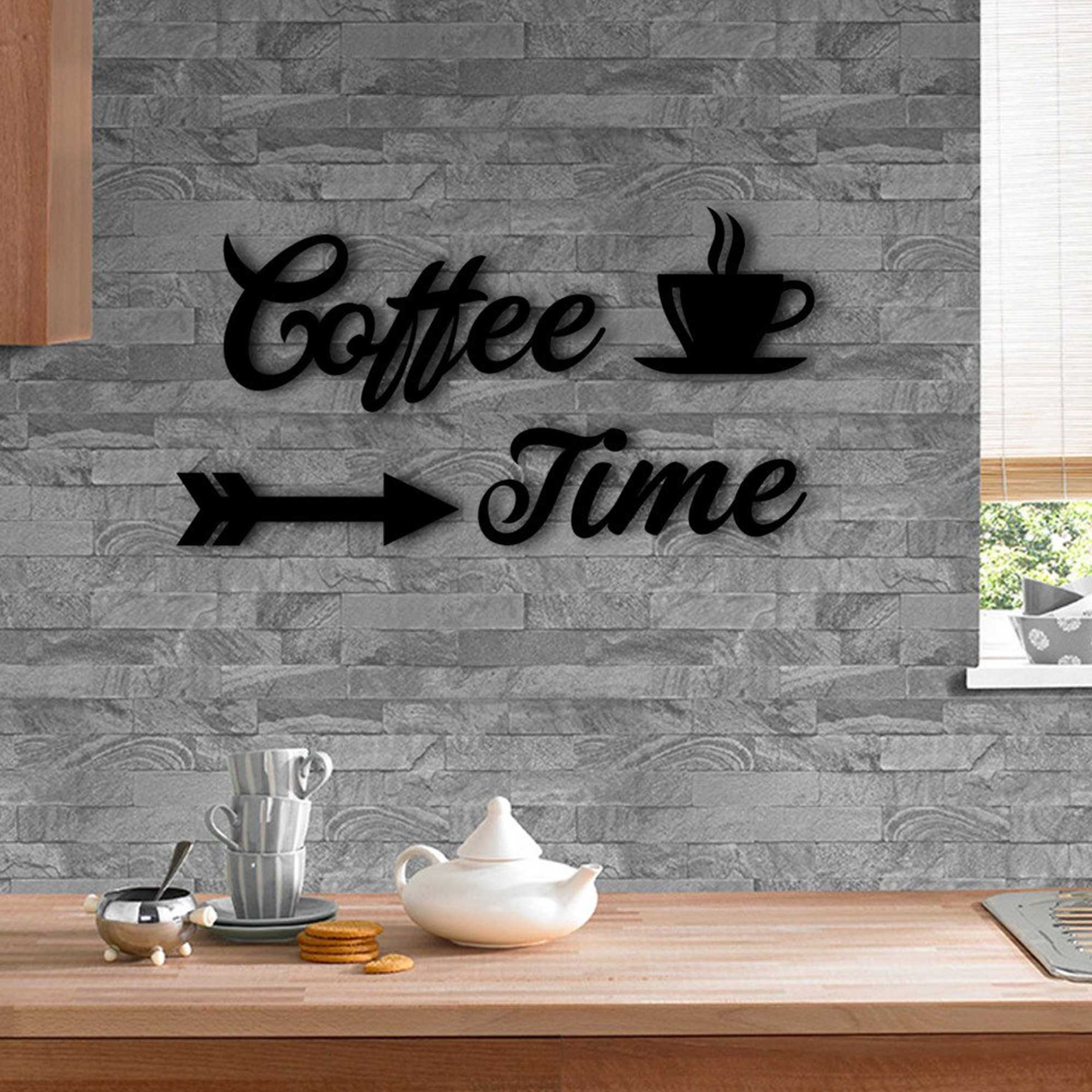 Coffee Time Tasarımlı Ahşap Duvar Yazısı