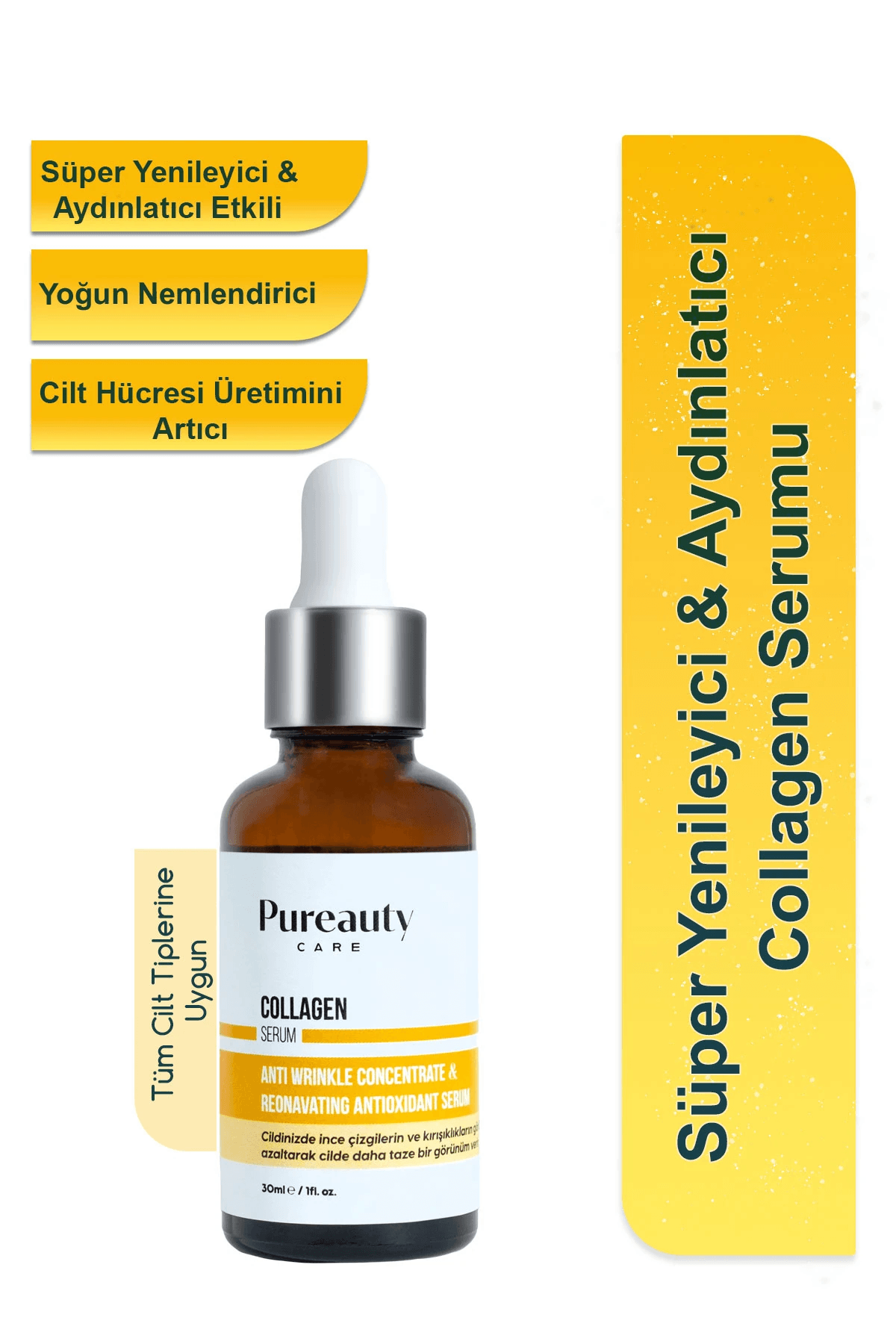 Collagen Yoğun Nemlendirici Süper Aydınlatıcı Cilt Hücresi Üretimini Arttırıcı Saf Serum