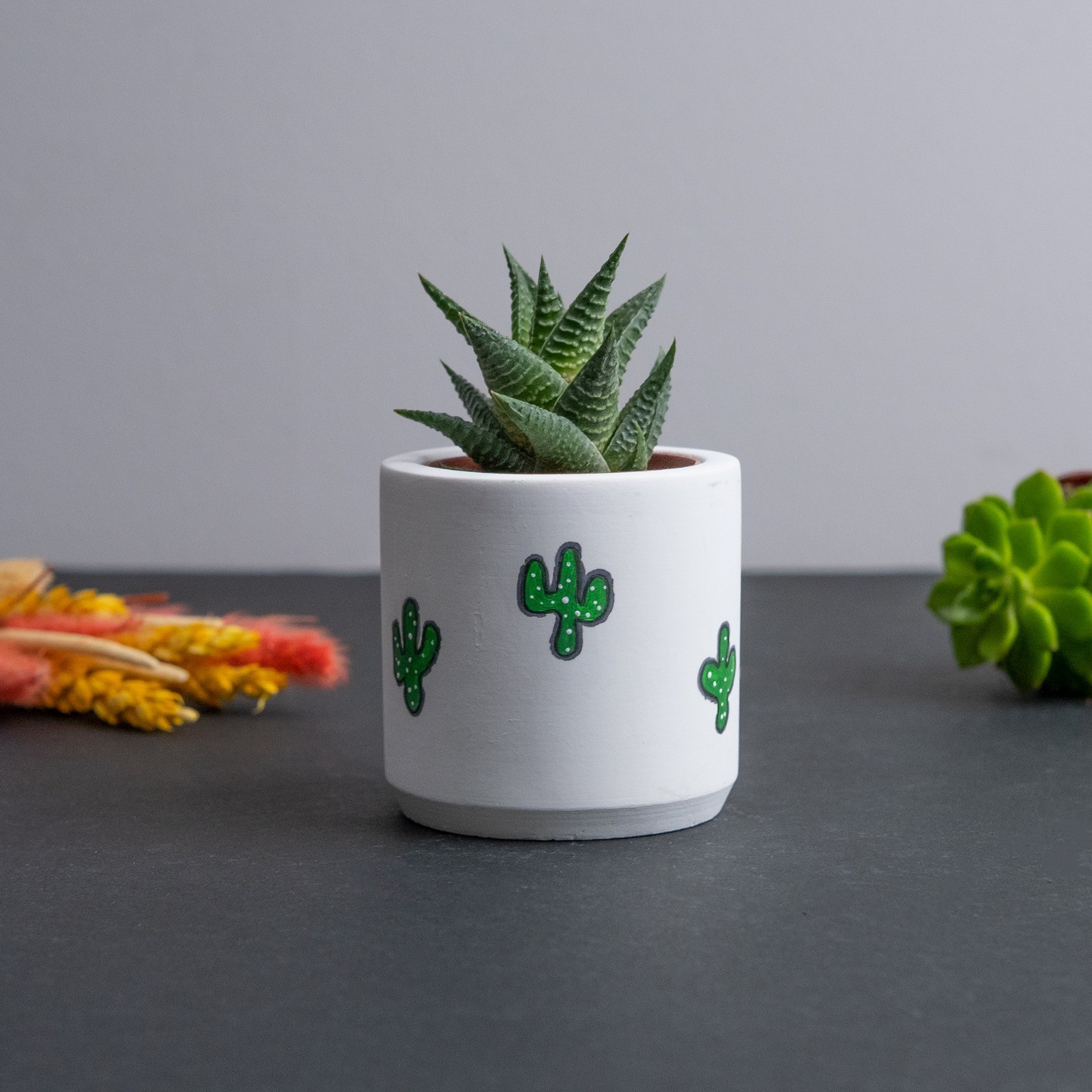 Cactus Tasarımlı El Yapımı Beton Saksı