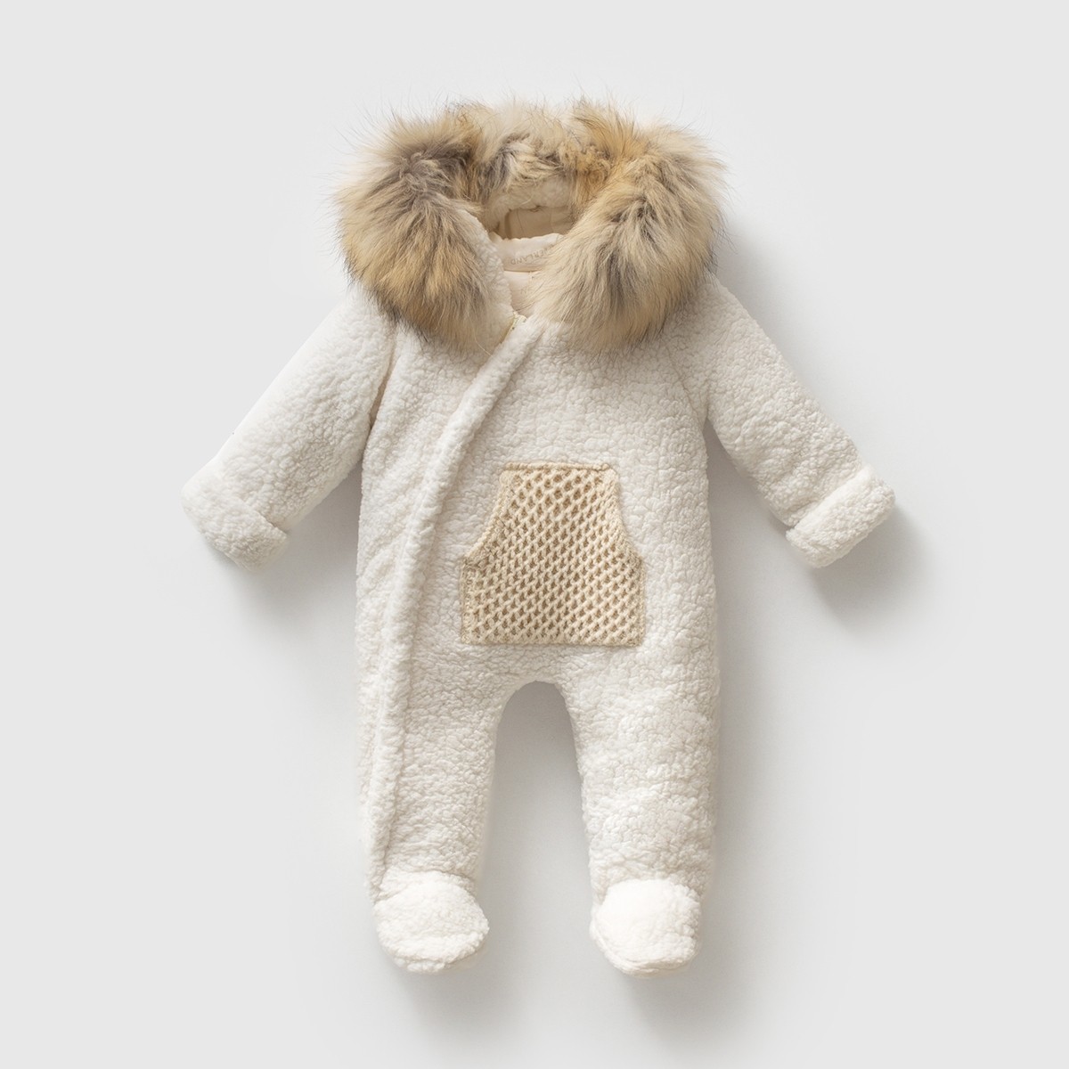 Arctic Cozy Kürk Yakalı Sherpa Bebek Tulum - Bej